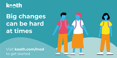 Kooth branded slide saying 'changes can be hard'